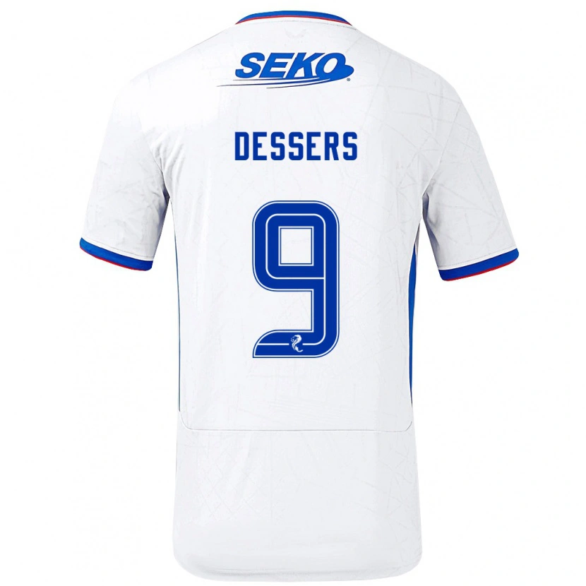 Danxen Kvinnor Cyriel Dessers #9 Vit Blå Bortatröja Matchtröjor 2024/25 Tröjor T-Tröja