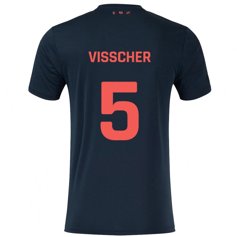 Danxen Kvinnor Amber Visscher #5 Svart Röd Bortatröja Matchtröjor 2024/25 Tröjor T-Tröja