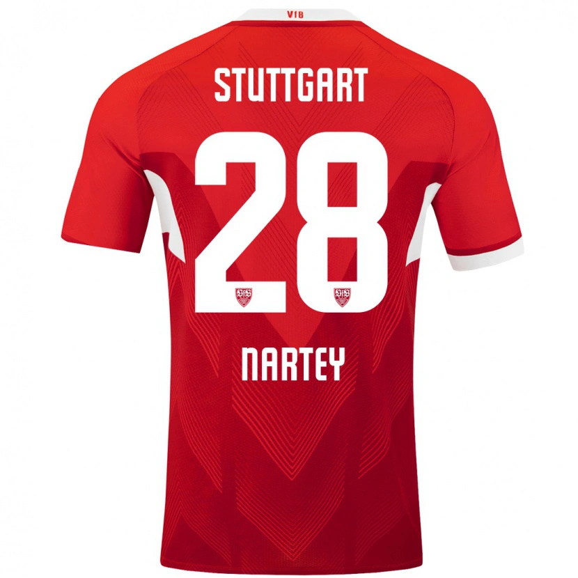 Danxen Kvinnor Nikolas Nartey #28 Röd Vit Bortatröja Matchtröjor 2024/25 Tröjor T-Tröja