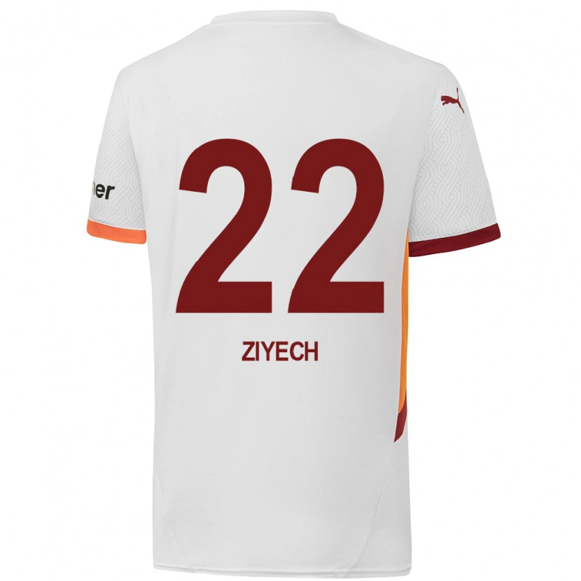 Danxen Kvinnor Hakim Ziyech #22 Vit Gulröd Bortatröja Matchtröjor 2024/25 Tröjor T-Tröja