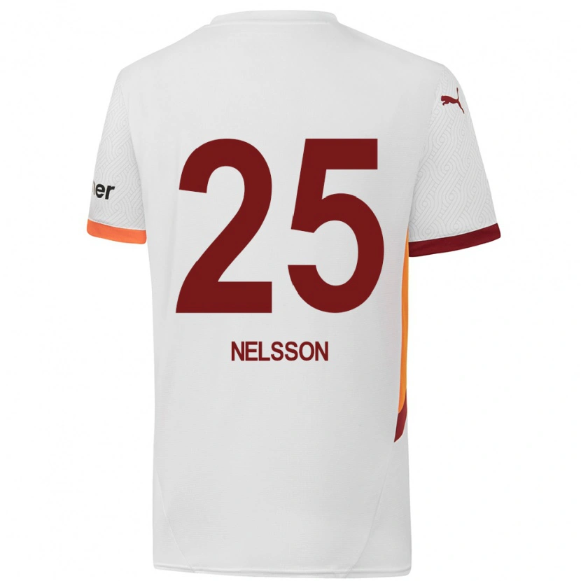 Danxen Kvinnor Victor Nelsson #25 Vit Gulröd Bortatröja Matchtröjor 2024/25 Tröjor T-Tröja