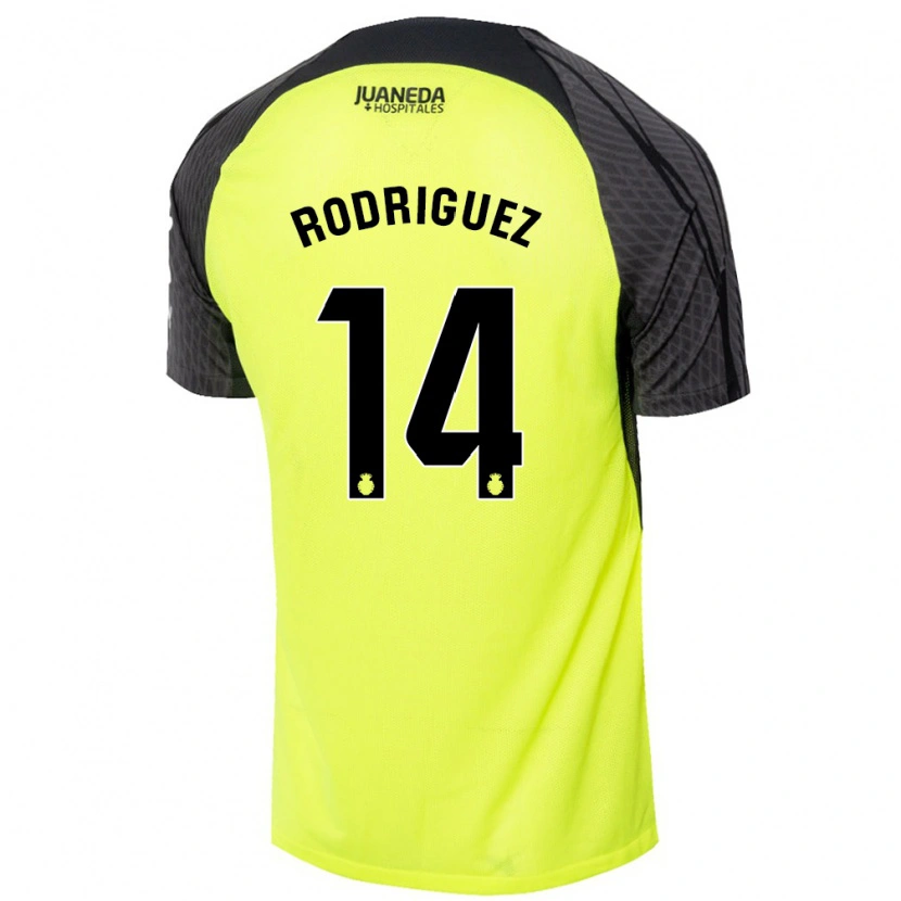 Danxen Kvinnor Diego Rodríguez #14 Fluorescerande Grön Svart Bortatröja Matchtröjor 2024/25 Tröjor T-Tröja