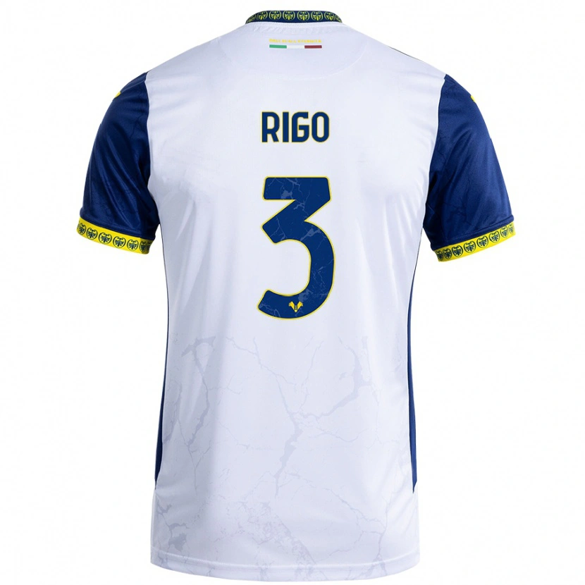 Danxen Kvinnor Mattia Rigo #3 Vit Blå Bortatröja Matchtröjor 2024/25 Tröjor T-Tröja