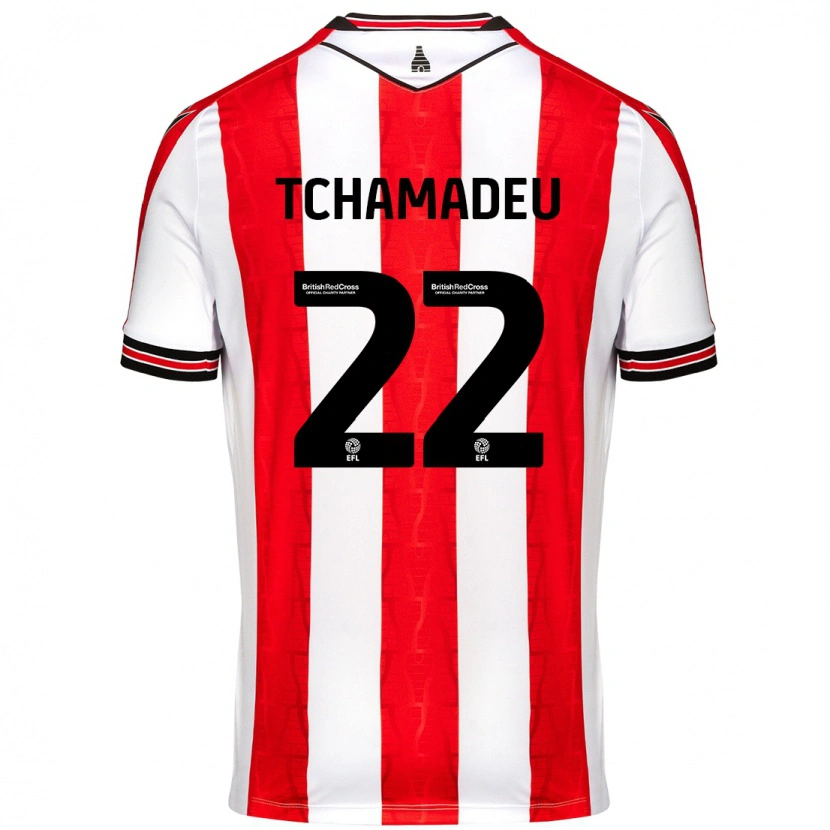 Danxen Barn Junior Tchamadeu #22 Röd Vit Hemmatröja Matchtröjor 2024/25 Tröjor T-Tröja
