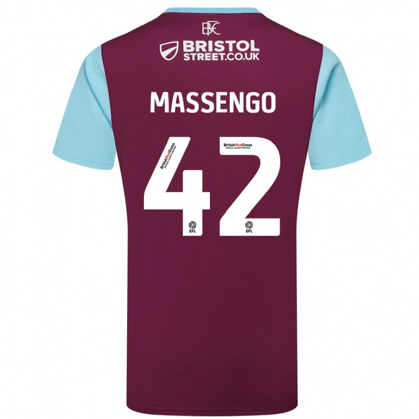 Danxen Barn Han-Noah Massengo #42 Vinröd Himmelsblå Hemmatröja Matchtröjor 2024/25 Tröjor T-Tröja