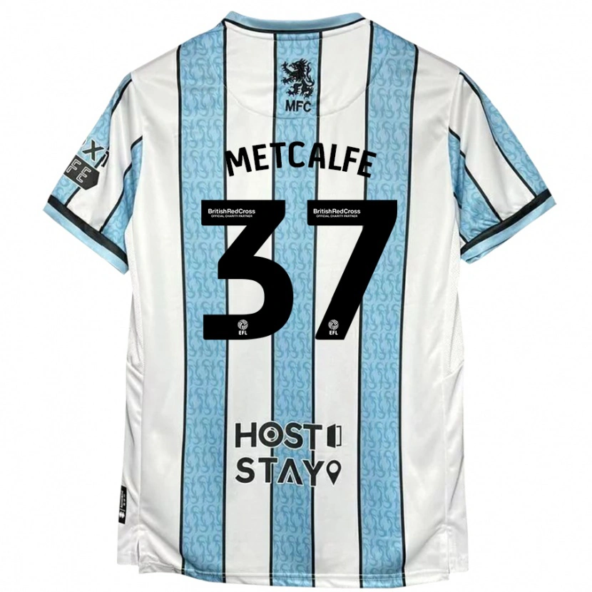 Danxen Barn Max Metcalfe #37 Vit Blå Bortatröja Matchtröjor 2024/25 Tröjor T-Tröja