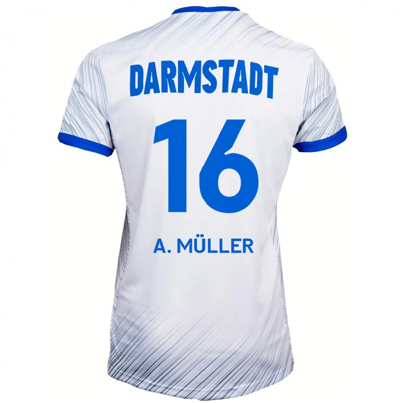 Danxen Barn Andreas Müller #16 Vit Blå Bortatröja Matchtröjor 2024/25 Tröjor T-Tröja