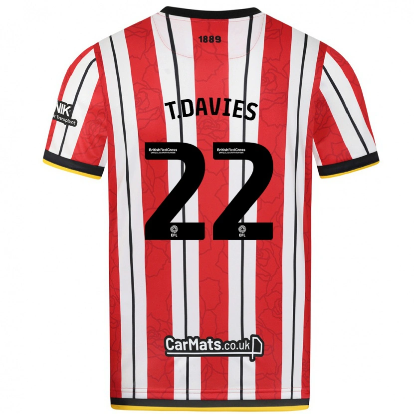 Danxen Män Tom Davies #22 Röda Vita Ränder Hemmatröja Matchtröjor 2024/25 Tröjor T-Tröja