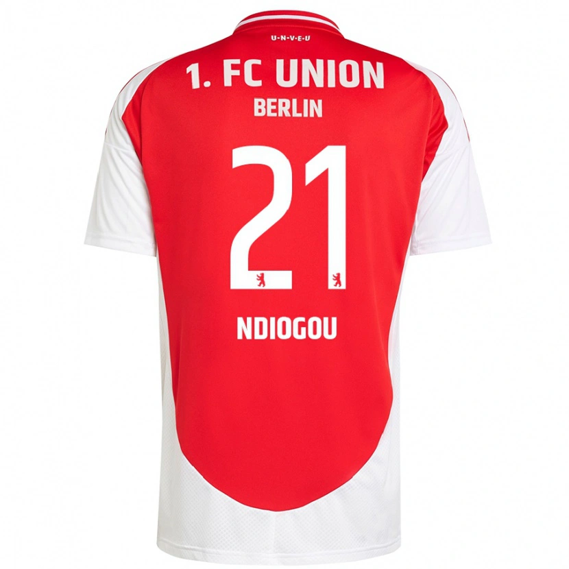 Danxen Män Pape-Omar Ndiogou #21 Röd Vit Hemmatröja Matchtröjor 2024/25 Tröjor T-Tröja