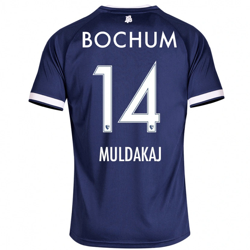 Danxen Män Ardit Muldakaj #14 Mörkblå Hemmatröja Matchtröjor 2024/25 Tröjor T-Tröja
