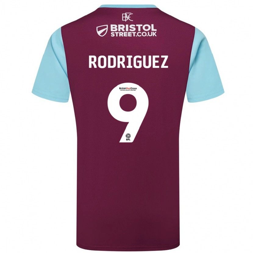 Danxen Män Jay Rodríguez #9 Vinröd Himmelsblå Hemmatröja Matchtröjor 2024/25 Tröjor T-Tröja