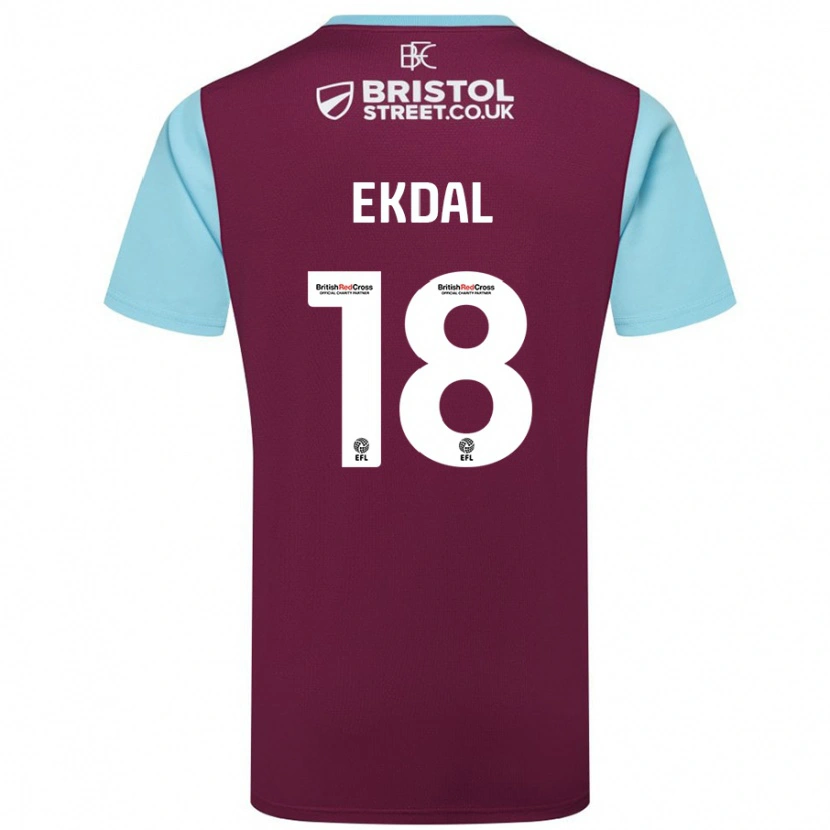 Danxen Män Hjalmar Ekdal #18 Vinröd Himmelsblå Hemmatröja Matchtröjor 2024/25 Tröjor T-Tröja