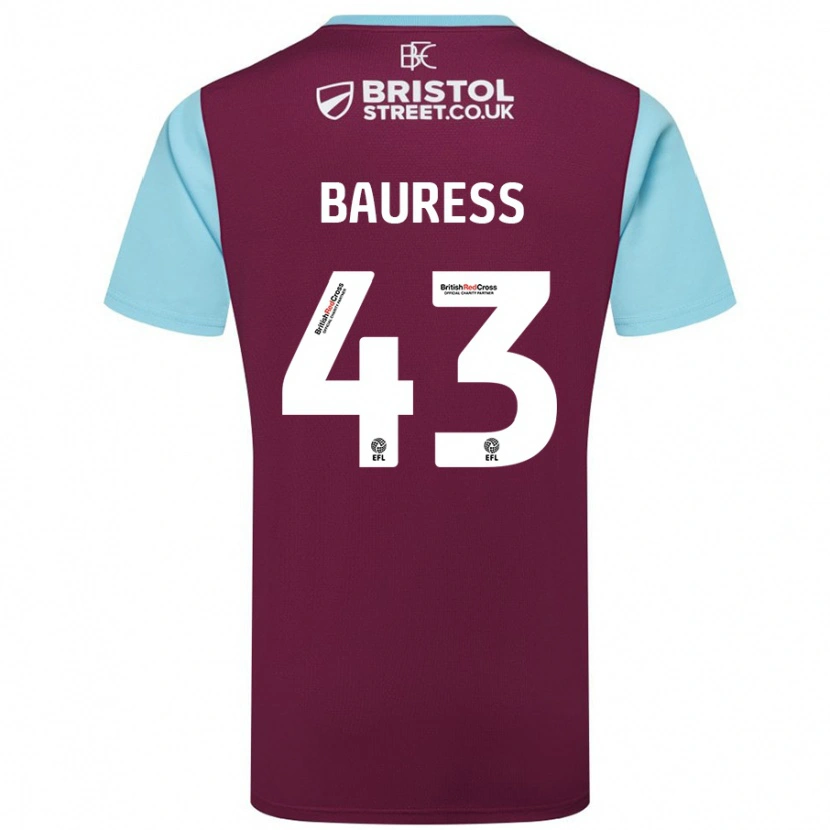 Danxen Män Joe Bauress #43 Vinröd Himmelsblå Hemmatröja Matchtröjor 2024/25 Tröjor T-Tröja