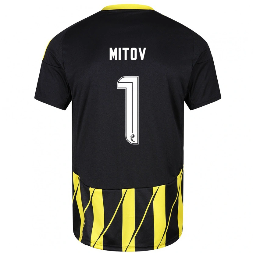 Danxen Män Dimitar Mitov #1 Svart Gul Bortatröja Matchtröjor 2024/25 Tröjor T-Tröja