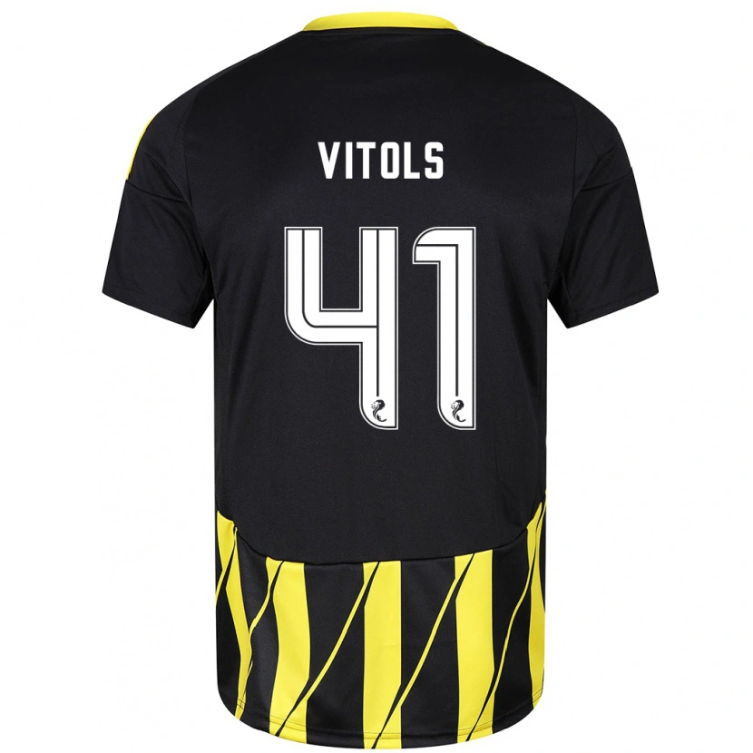 Danxen Män Rodrigo Vitols #41 Svart Gul Bortatröja Matchtröjor 2024/25 Tröjor T-Tröja