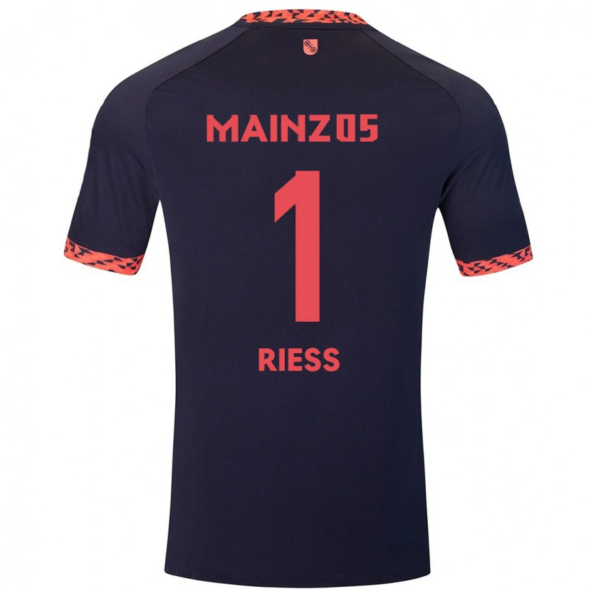 Danxen Män Lasse Rieß #1 Blå Korallröd Bortatröja Matchtröjor 2024/25 Tröjor T-Tröja