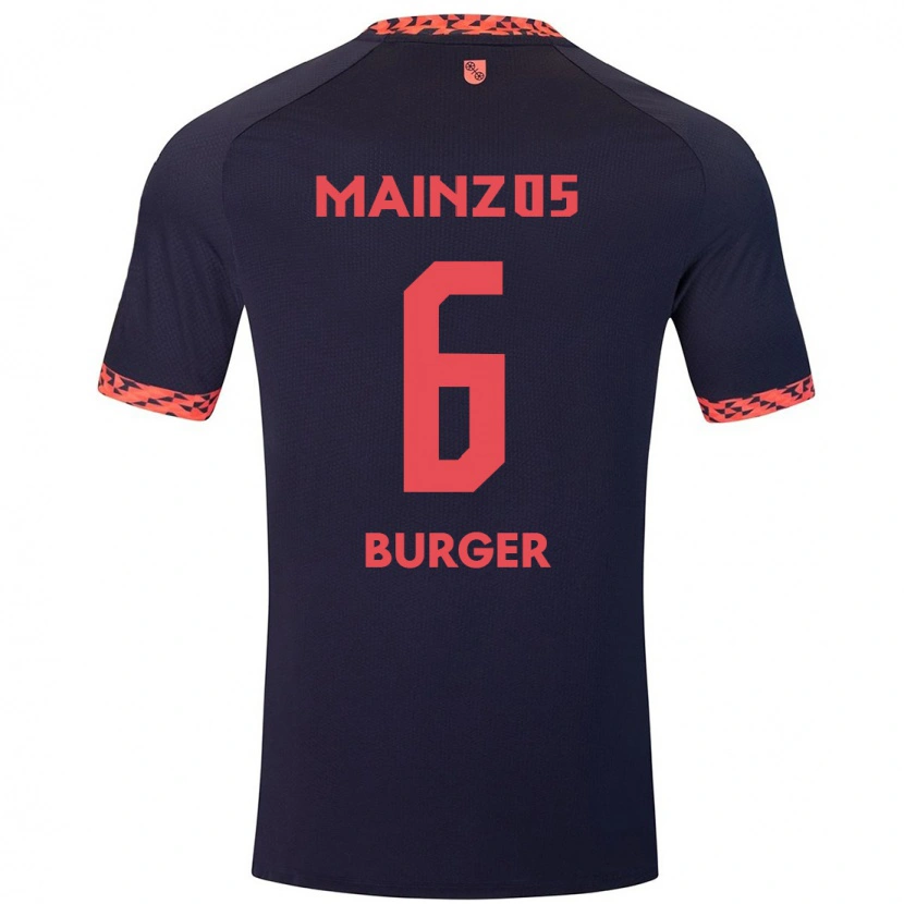 Danxen Män Korbinian Burger #6 Blå Korallröd Bortatröja Matchtröjor 2024/25 Tröjor T-Tröja
