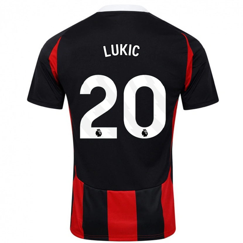 Danxen Män Saša Lukić #20 Svart Röd Bortatröja Matchtröjor 2024/25 Tröjor T-Tröja