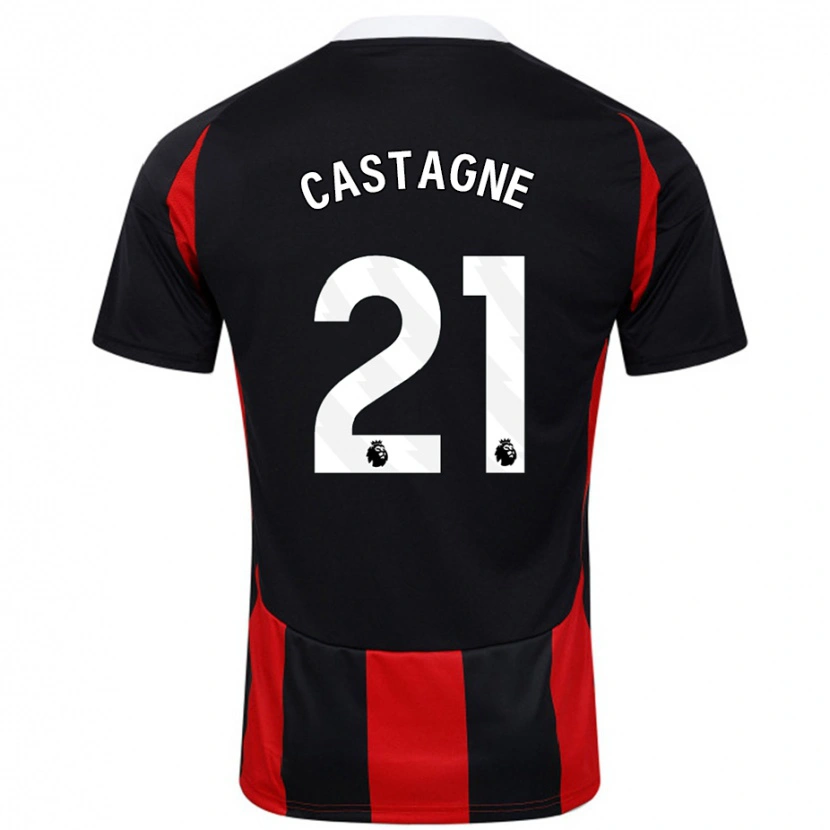 Danxen Män Timothy Castagne #21 Svart Röd Bortatröja Matchtröjor 2024/25 Tröjor T-Tröja
