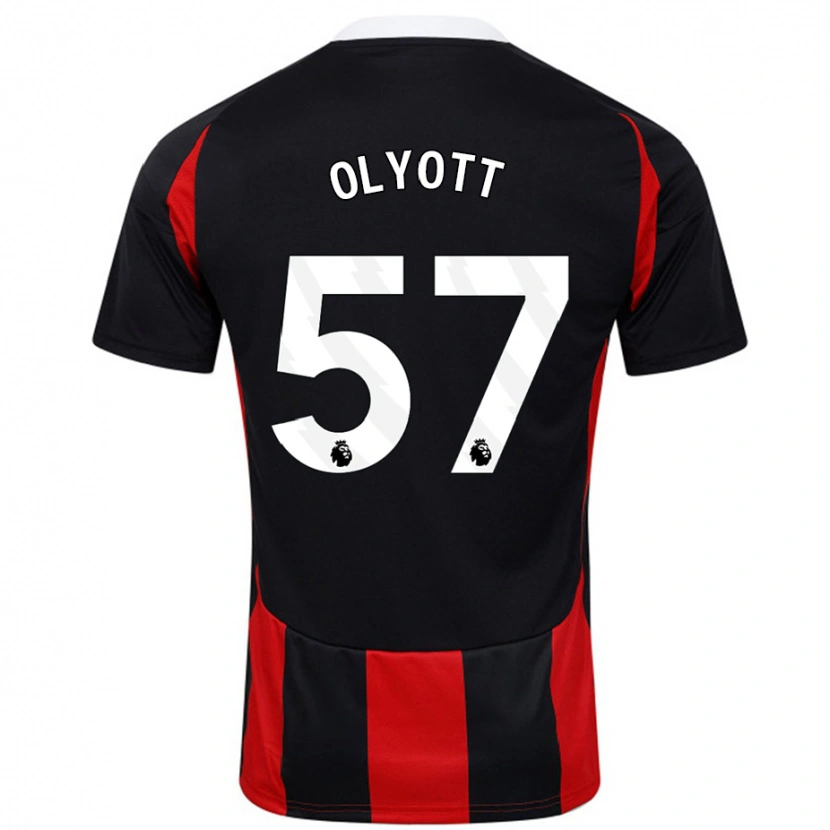 Danxen Män Tom Olyott #57 Svart Röd Bortatröja Matchtröjor 2024/25 Tröjor T-Tröja