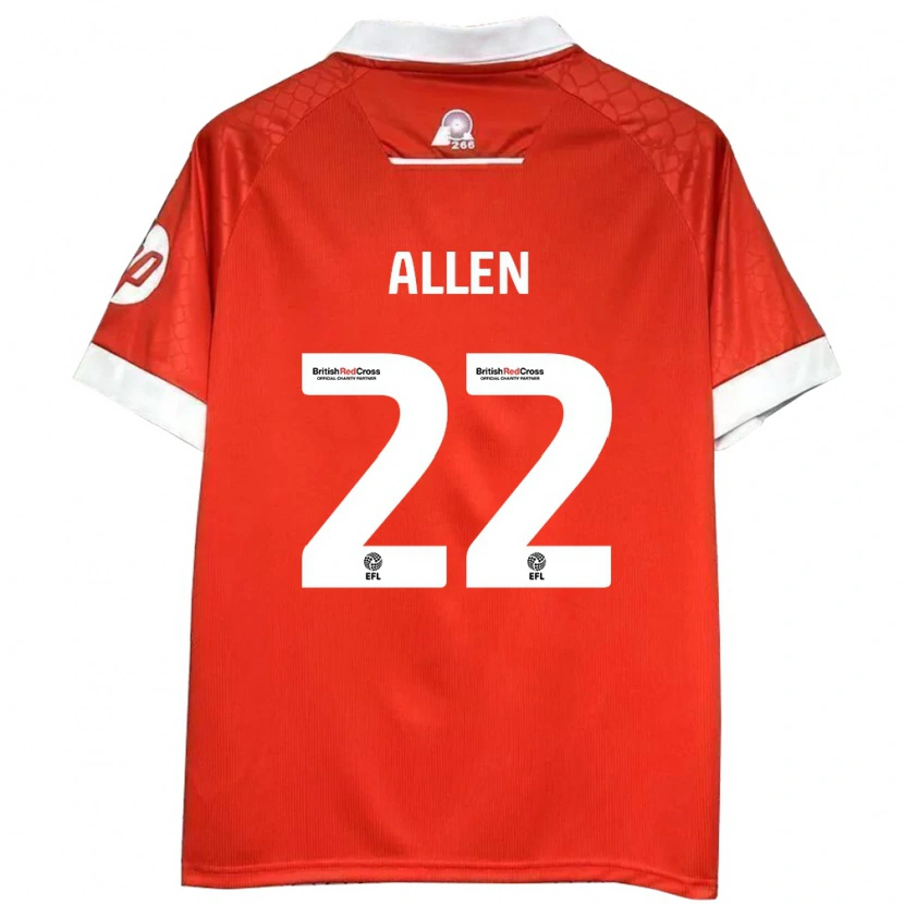 Danxen Kvinnor Keren Allen #22 Röd Vit Hemmatröja Matchtröjor 2024/25 Tröjor T-Tröja