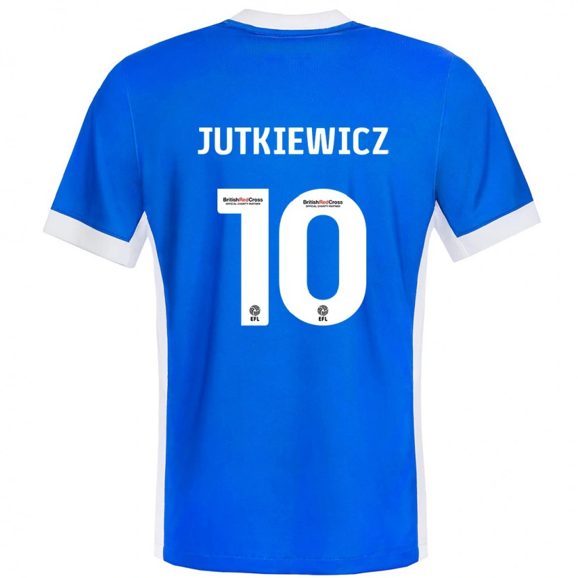 Danxen Kvinnor Lukas Jutkiewicz #10 Blå Vit Hemmatröja Matchtröjor 2024/25 Tröjor T-Tröja