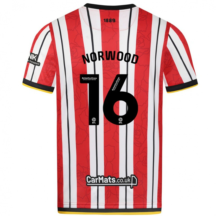 Danxen Kvinnor Oliver Norwood #16 Röda Vita Ränder Hemmatröja Matchtröjor 2024/25 Tröjor T-Tröja