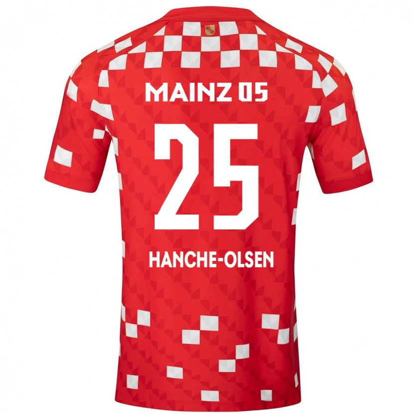 Danxen Kvinnor Andreas Hanche-Olsen #25 Vit Röd Hemmatröja Matchtröjor 2024/25 Tröjor T-Tröja