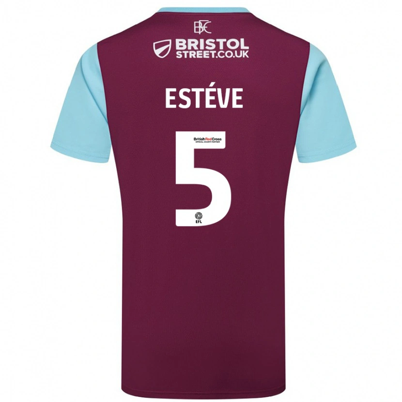 Danxen Kvinnor Maxime Estève #5 Vinröd Himmelsblå Hemmatröja Matchtröjor 2024/25 Tröjor T-Tröja