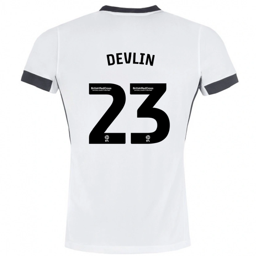 Danxen Kvinnor Charlie Devlin #23 Vit Svart Bortatröja Matchtröjor 2024/25 Tröjor T-Tröja