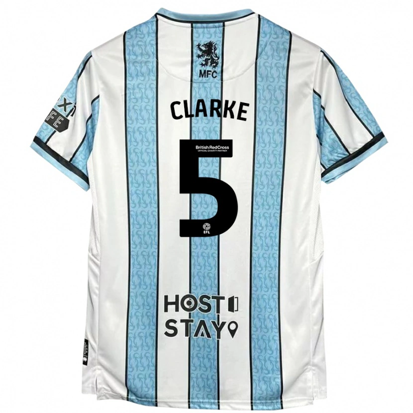 Danxen Kvinnor Matt Clarke #5 Vit Blå Bortatröja Matchtröjor 2024/25 Tröjor T-Tröja