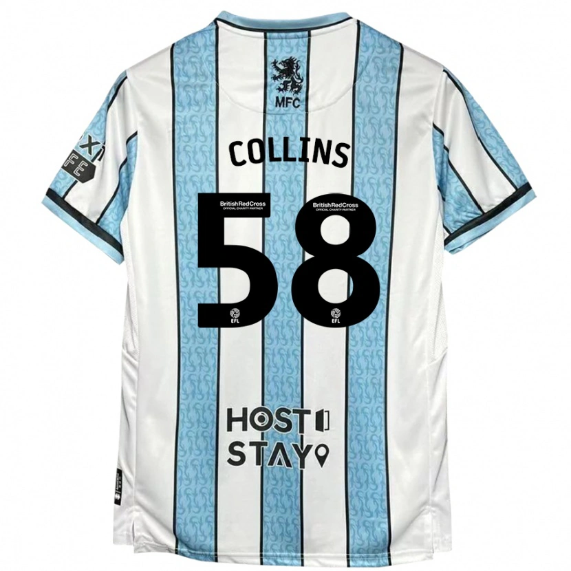 Danxen Kvinnor Sam Collins #58 Vit Blå Bortatröja Matchtröjor 2024/25 Tröjor T-Tröja