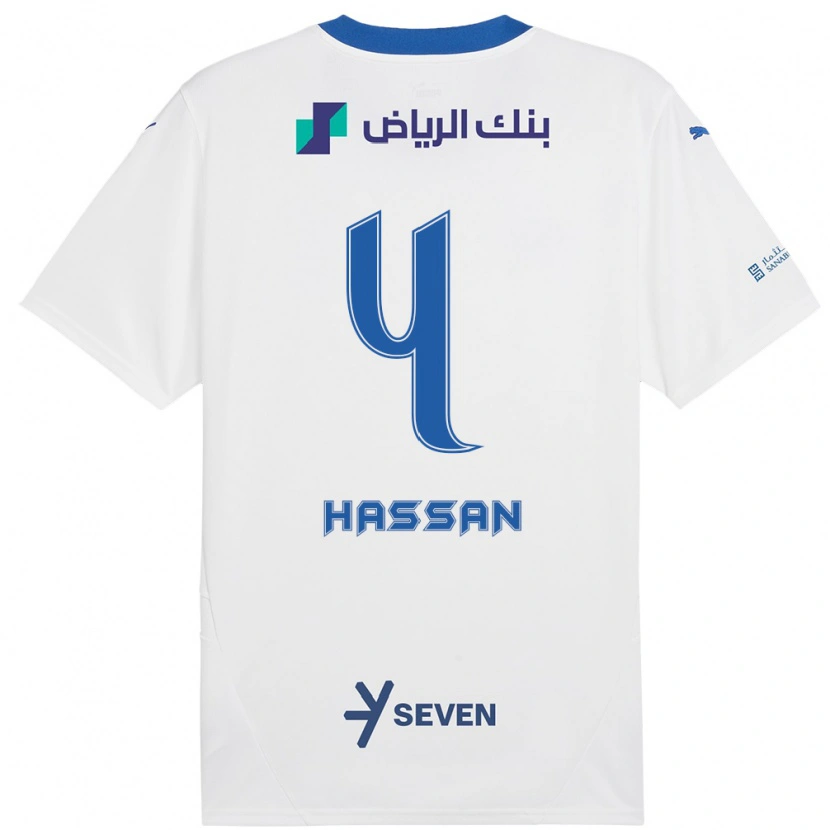 Danxen Kvinnor Eman Hassan #4 Vit Blå Bortatröja Matchtröjor 2024/25 Tröjor T-Tröja