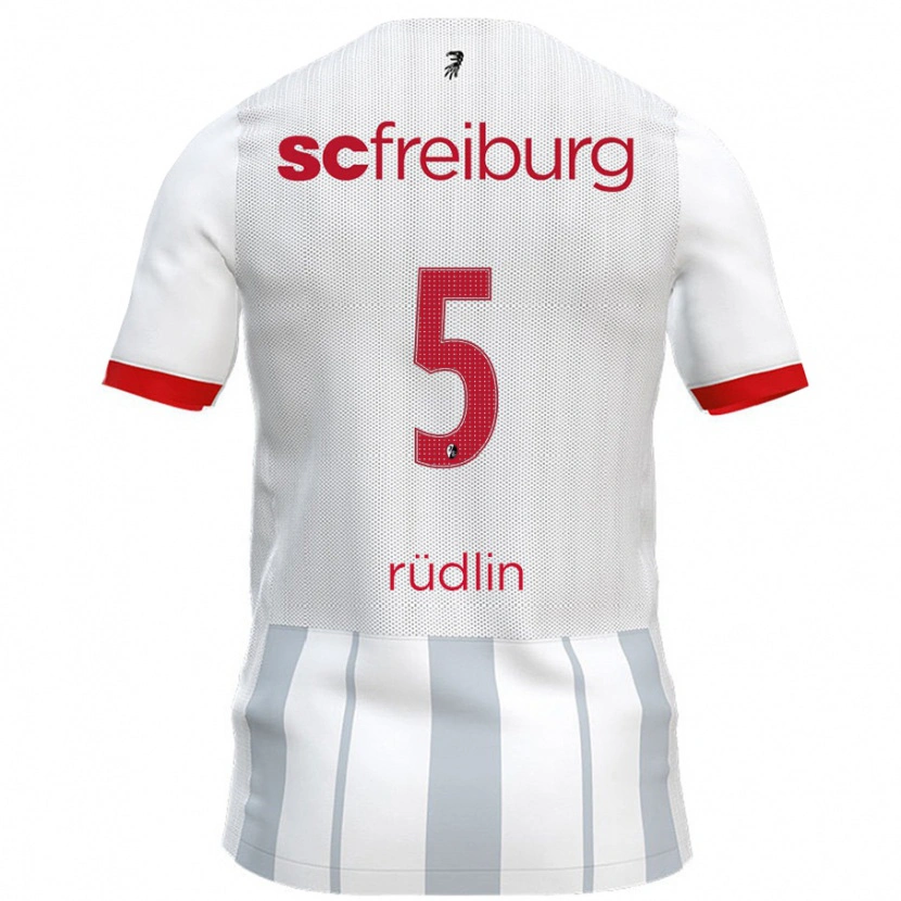 Danxen Kvinnor Fabian Rüdlin #5 Vit Grå Bortatröja Matchtröjor 2024/25 Tröjor T-Tröja