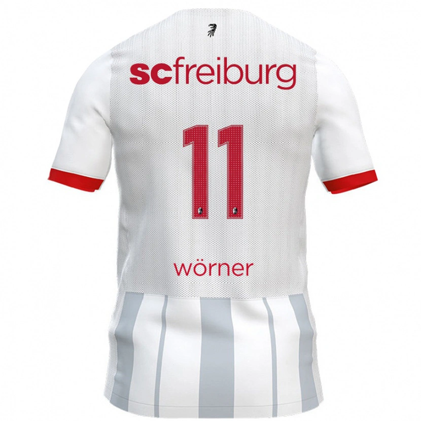 Danxen Kvinnor Marco Wörner #11 Vit Grå Bortatröja Matchtröjor 2024/25 Tröjor T-Tröja