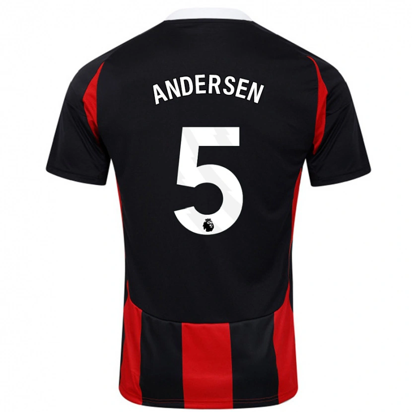 Danxen Kvinnor Joachim Andersen #5 Svart Röd Bortatröja Matchtröjor 2024/25 Tröjor T-Tröja