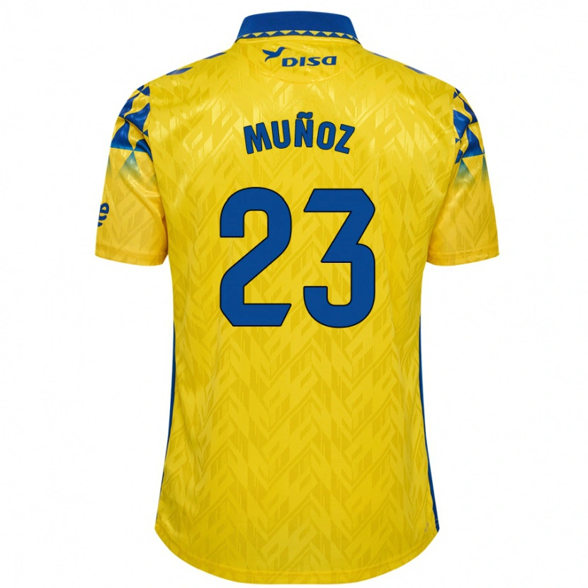 Danxen Barn Álex Muñoz #23 Gul Blå Hemmatröja Matchtröjor 2024/25 Tröjor T-Tröja