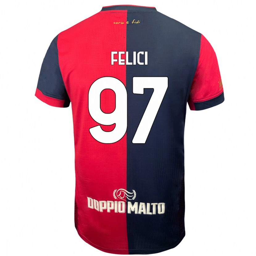 Danxen Barn Mattia Felici #97 Röd Mörkare Blå Hemmatröja Matchtröjor 2024/25 Tröjor T-Tröja