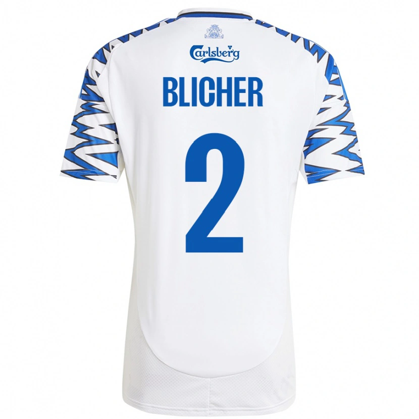 Danxen Barn Nicolai Blicher #2 Vit Himmelsblå Hemmatröja Matchtröjor 2024/25 Tröjor T-Tröja