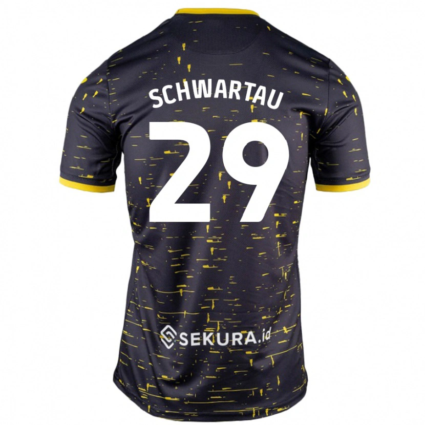 Danxen Barn Oscar Schwartau #29 Svart Gul Bortatröja Matchtröjor 2024/25 Tröjor T-Tröja