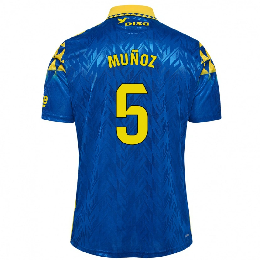 Danxen Barn Javi Muñoz #5 Blå Gul Bortatröja Matchtröjor 2024/25 Tröjor T-Tröja