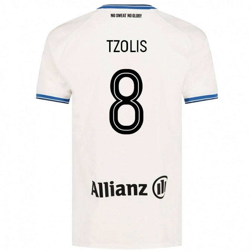 Danxen Barn Christos Tzolis #8 Vit Bortatröja Matchtröjor 2024/25 Tröjor T-Tröja