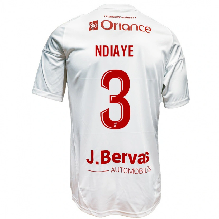 Danxen Barn Abdoulaye Ndiaye #3 Vit Röd Bortatröja Matchtröjor 2024/25 Tröjor T-Tröja