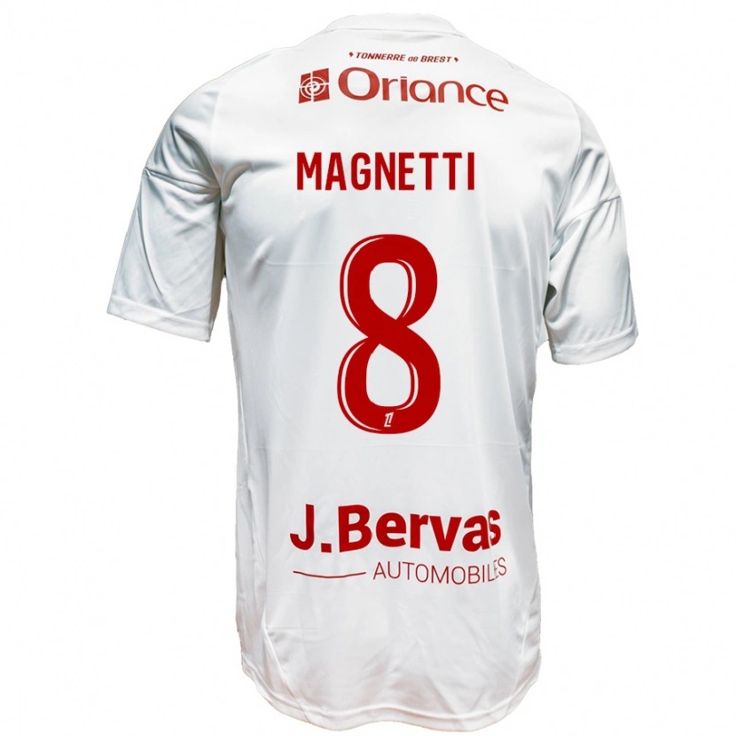 Danxen Barn Hugo Magnetti #8 Vit Röd Bortatröja Matchtröjor 2024/25 Tröjor T-Tröja