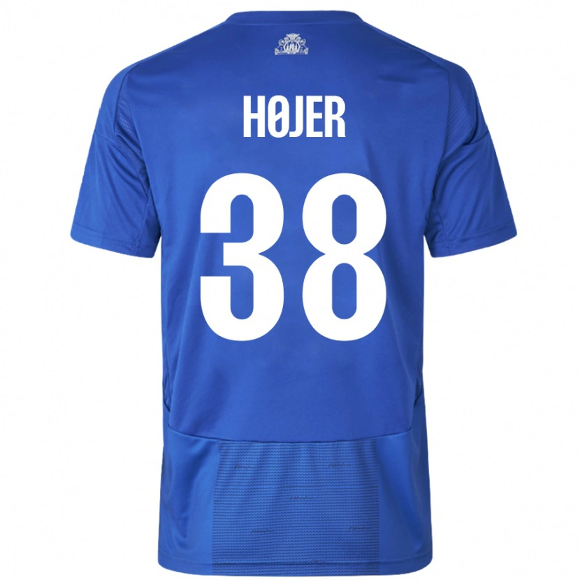 Danxen Barn Oliver Højer #38 Vit Blå Bortatröja Matchtröjor 2024/25 Tröjor T-Tröja