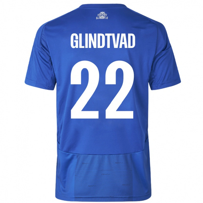 Danxen Barn William Glindtvad #22 Vit Blå Bortatröja Matchtröjor 2024/25 Tröjor T-Tröja