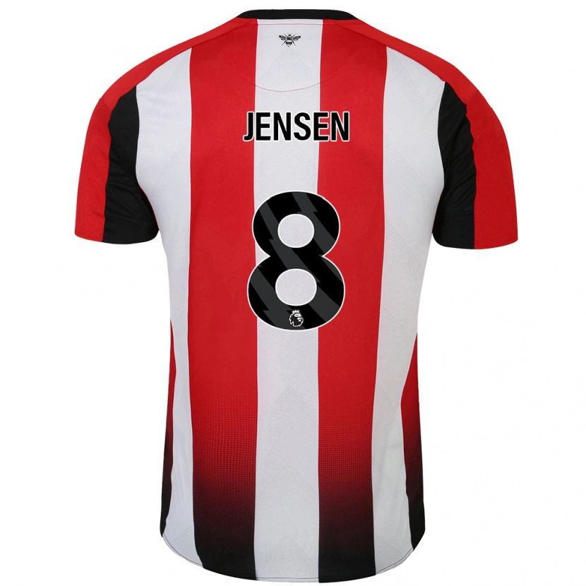 Danxen Män Mathias Jensen #8 Röd Vit Hemmatröja Matchtröjor 2024/25 Tröjor T-Tröja