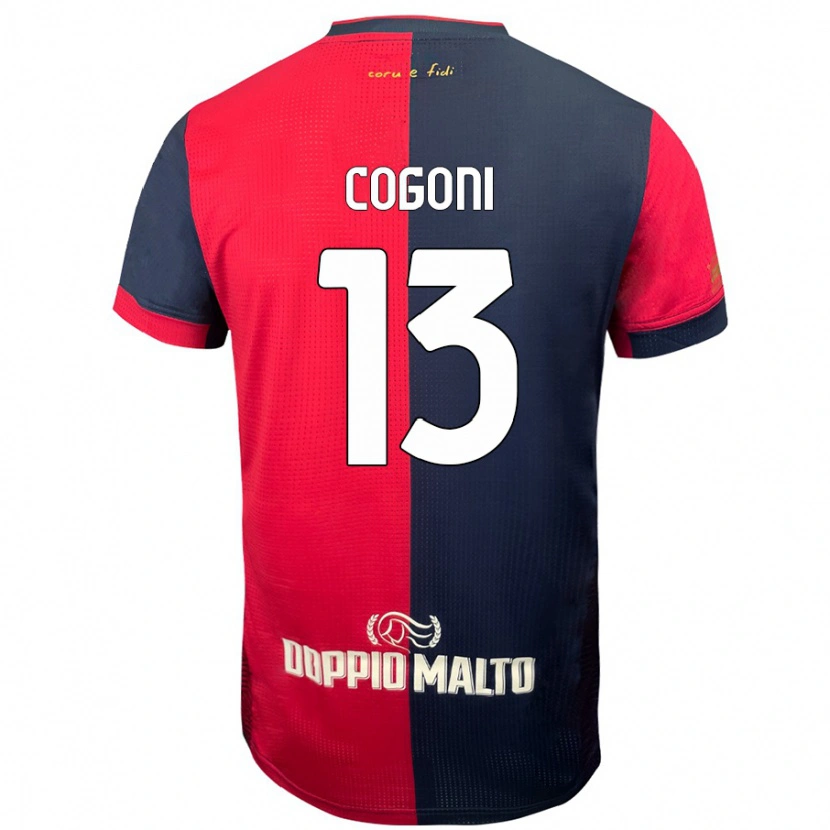 Danxen Män Andrea Cogoni #13 Röd Mörkare Blå Hemmatröja Matchtröjor 2024/25 Tröjor T-Tröja