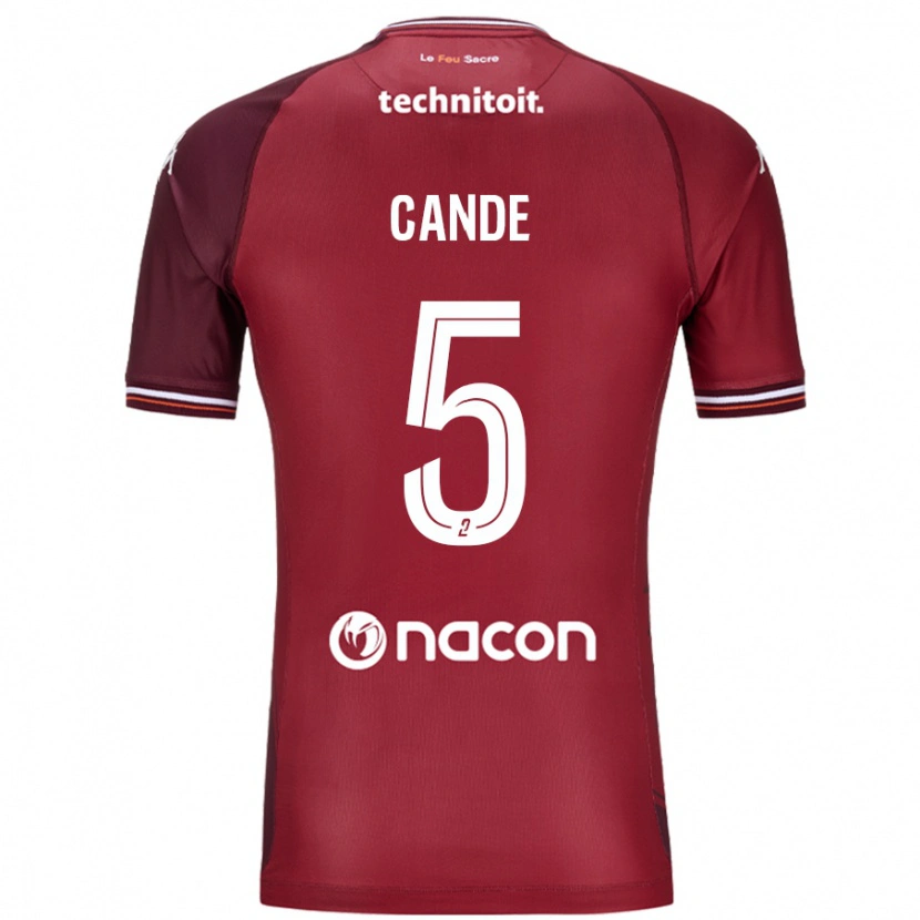 Danxen Män Fali Candé #5 Röda Granata Hemmatröja Matchtröjor 2024/25 Tröjor T-Tröja