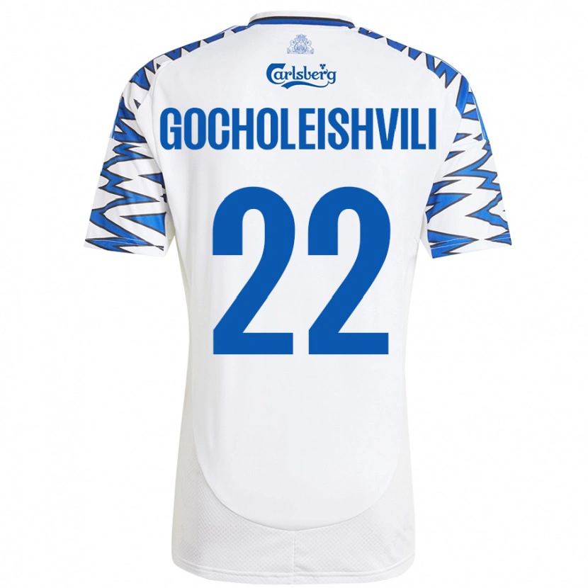 Danxen Män Giorgi Gocholeishvili #22 Vit Himmelsblå Hemmatröja Matchtröjor 2024/25 Tröjor T-Tröja